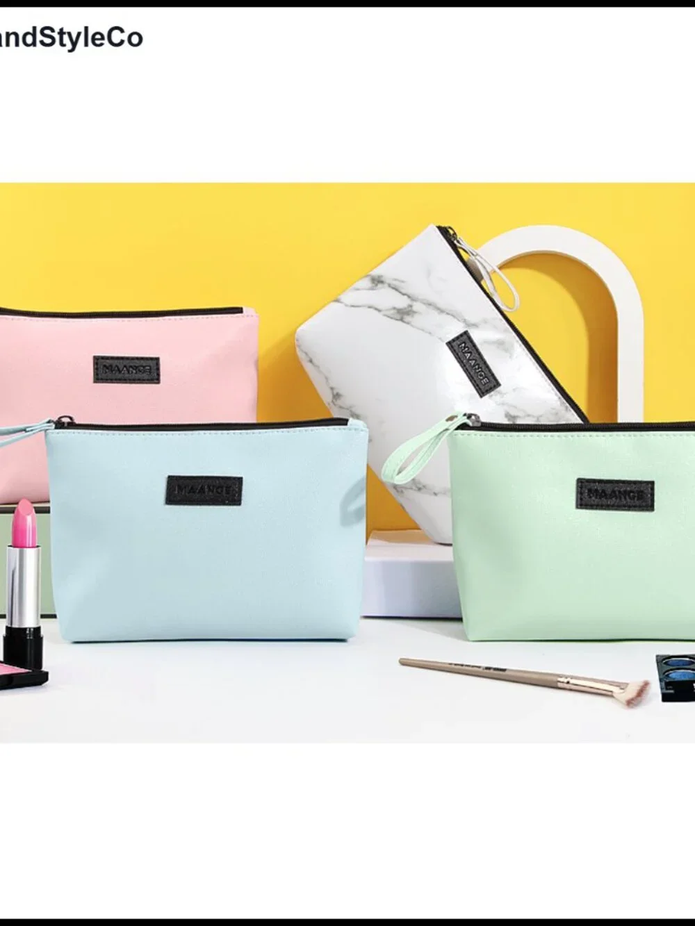 Waterproof PU Leather Small Makeup Bag with Zipper and Handle for Travel and